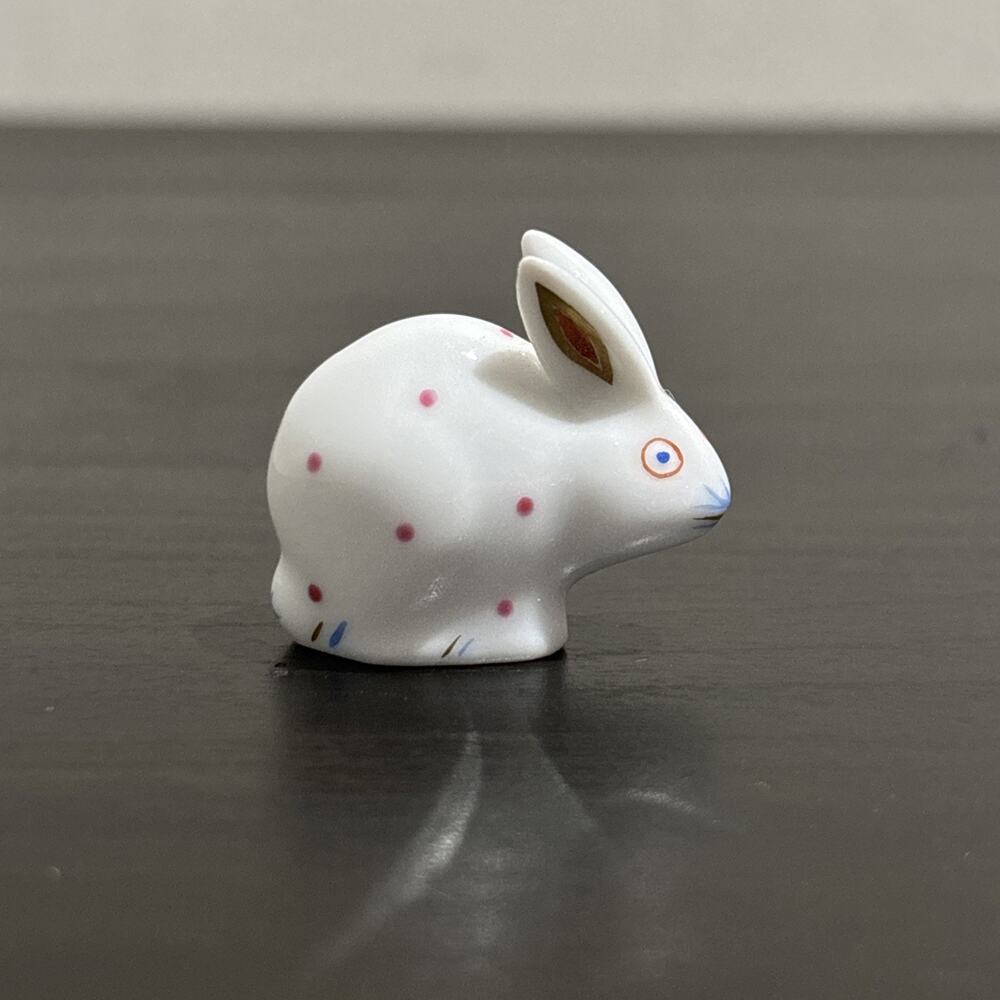 Vintage Mini Herend Polka Dot Bunny Rabbit Pink Dots 24K Gold Figurine #5339